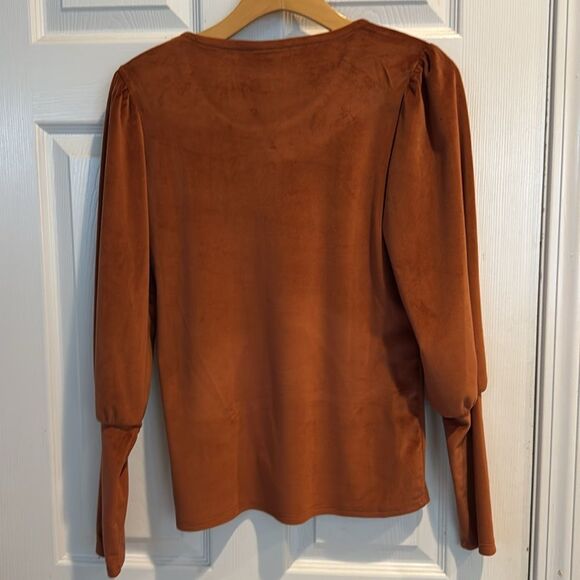BOBEAU NWT Burnt Orange Women's Velvet Puff Sleeve Top Small - Picture 2 of 4